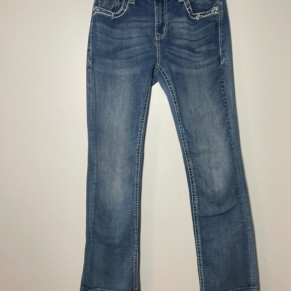 Grace in LA Women's Western Horseshoe Rose Embroidered Bootcut Stretch Jeans 27 - Picture 11 of 11